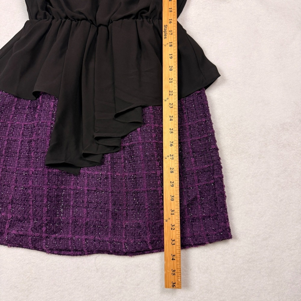 Sunday in Brooklyn Black Peplum Dress Purple Tweed Skirt Sheath Sz M Sleeveless - Picture 6 of 9
